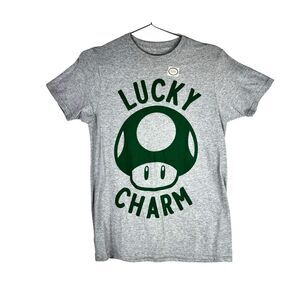 Super Mario "Lucky Charm" T shirt Nintendo Gray Size Small Gamer